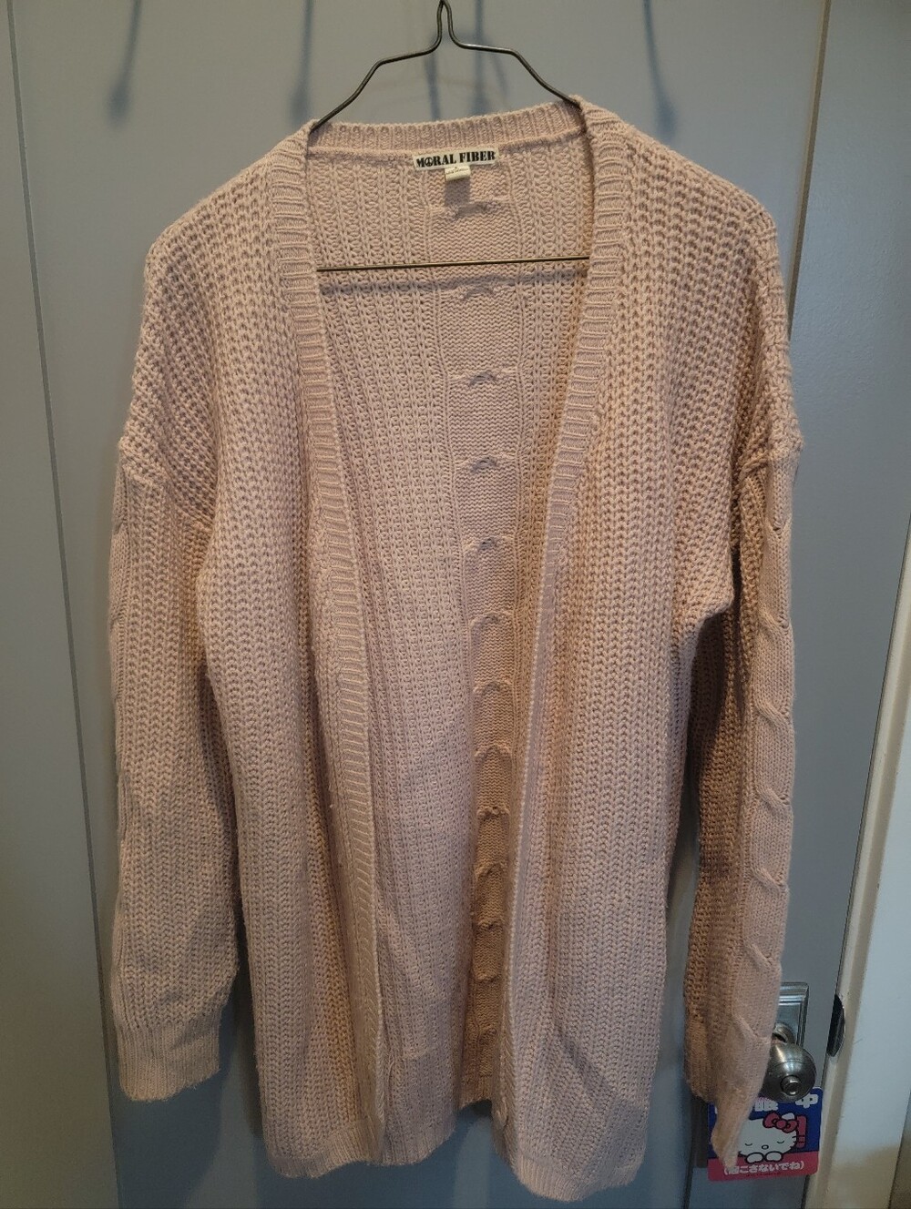 Moral Fiber Pink Open-Front Cable Knit Women’s Cardigan